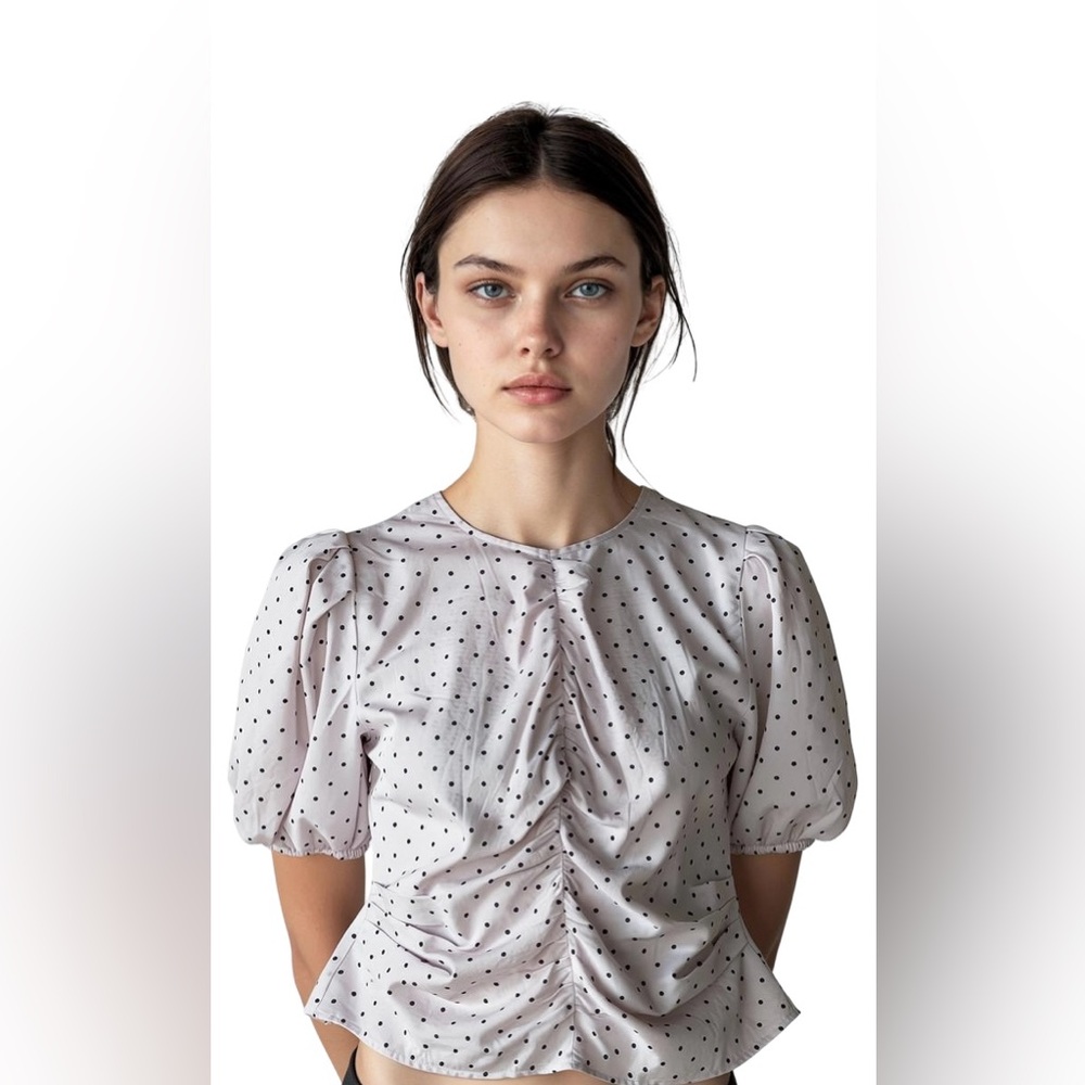 J. Crew Cream Polka Dot Puff Sleeve Blouse - Picture 2 of 9